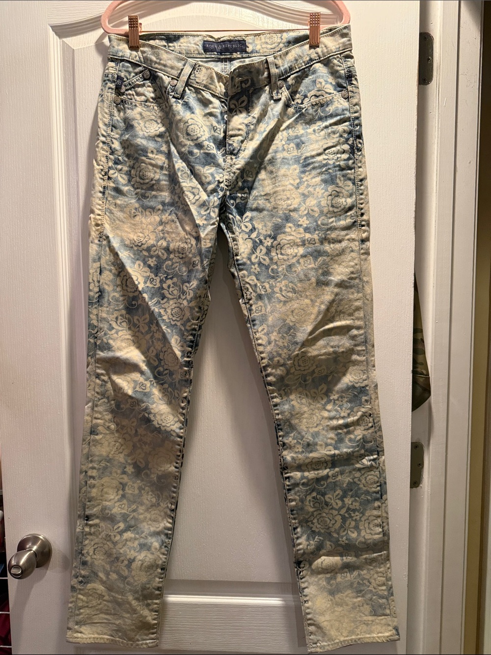 Rock & Republic Blue and Cream Floral Denim